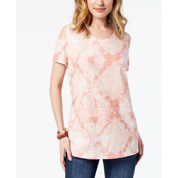 Style & Co Cotton Cold Shoulder T-Shirt - Picture 1 of 4